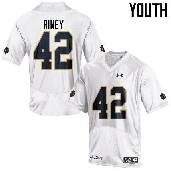 Youth #42 Jeff Riney Notre Dame Fighting Irish College Football Jerseys-White - Click Image to Close